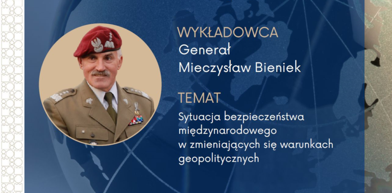 Zdjęcie generała wraz z informacją o temacie wykładu